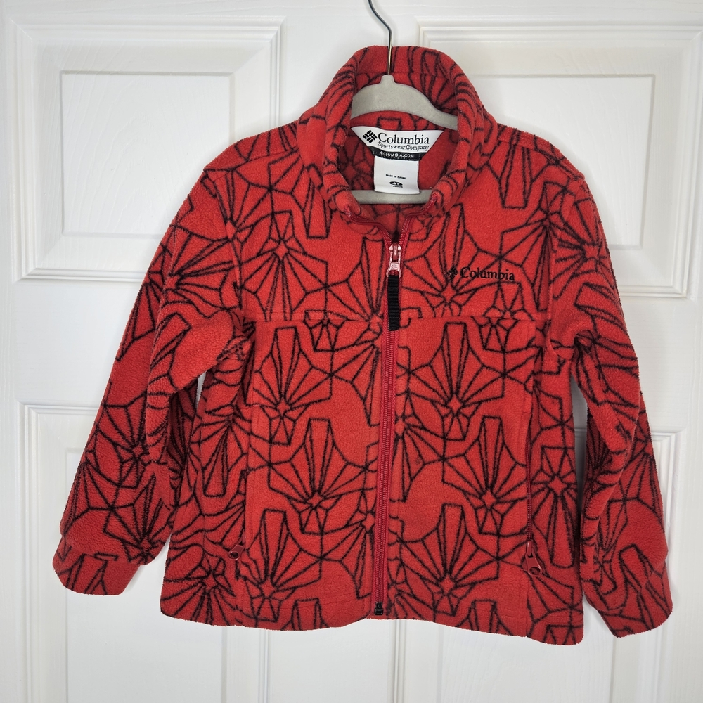 Columbia Boys Full-Zip Fleece Jacket Red Black Size 4T Kids Cozy Sweater